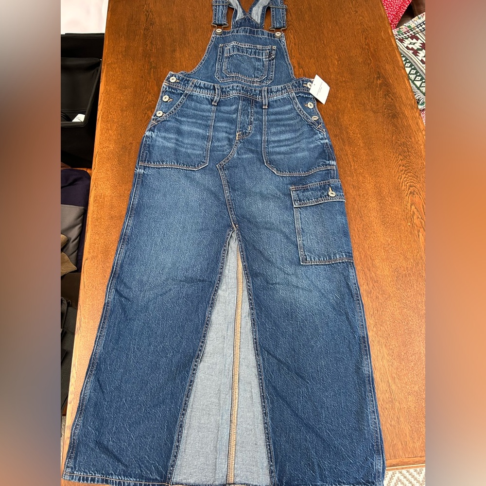 $70 NEW W/TAGS AmericanEagle Denim Overall Maxi Dress. XS, front split. 5 pocket
